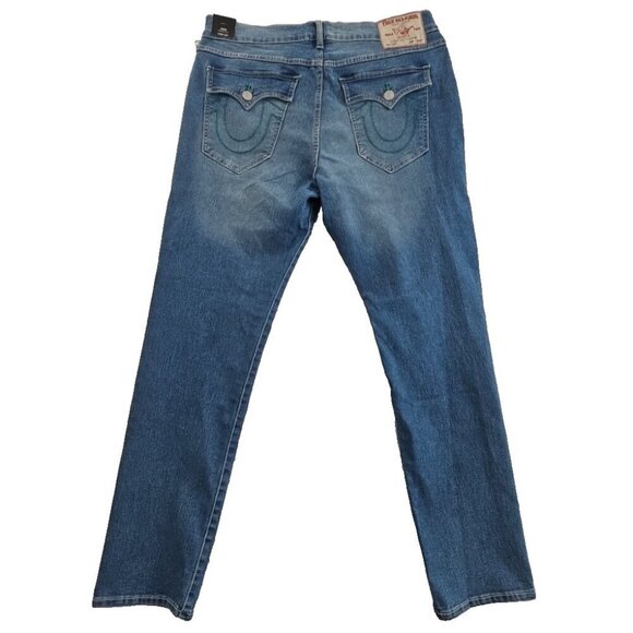 NWT True Religion Rocco Jeans Men's 36x32 Light Relaxed Flap Pocket Green Stitch - Picture 2 of 15